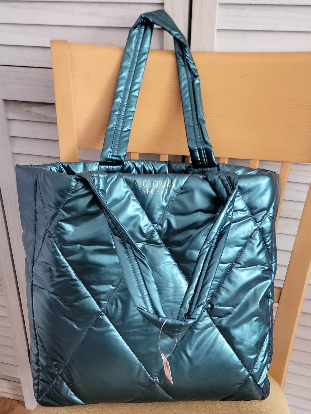 Victoria's Secret Metallic Teal Quilted Tote